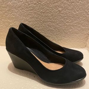 Clarks Artisan Black Suede Wedge Heels 10M